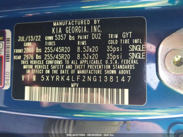 5XYRK4LF2NG138147 KIA Sorento Sx Prestige