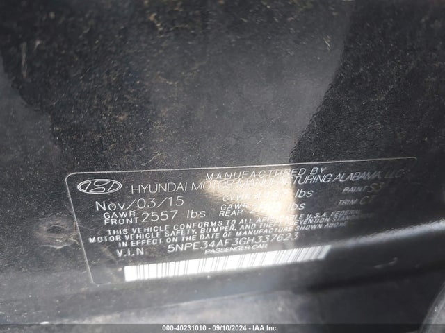Hyundai Sonata Sport 2016 5NPE34AF3GH337623 Image 9