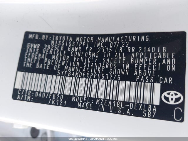 Toyota COROLLA LE 2023 5YFB4MDEXPP063276 Image 9