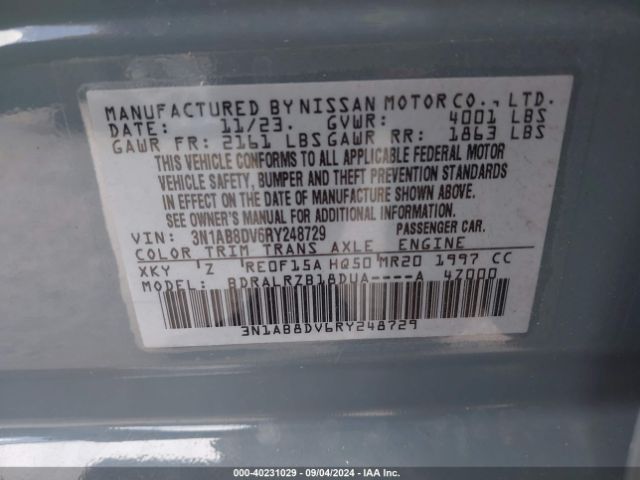 3N1AB8DV6RY248729 Nissan Sentra Sr Xtronic Cvt
