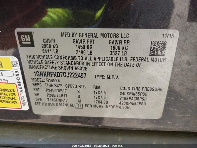 Chevrolet Traverse Ls 2016 1GNKRFKD7GJ222497 Image 9