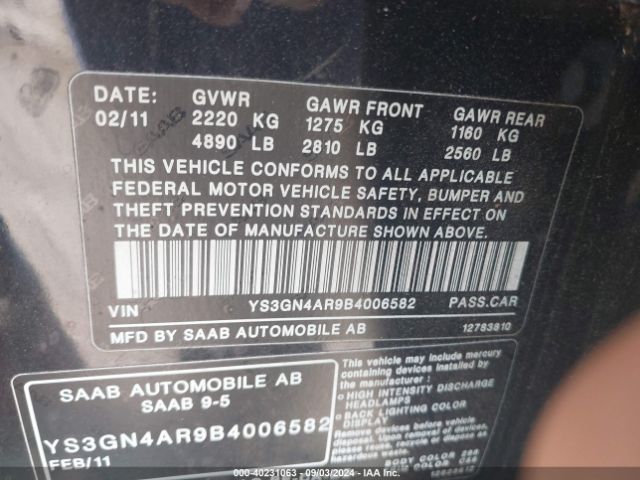2011 SAAB 9-5 YS3GN4AR9B4006582 Photo 8