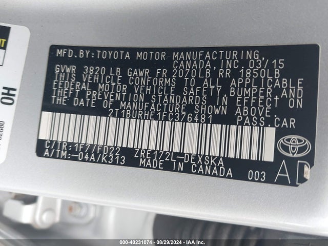 Toyota Corolla S Plus 2015 2T1BURHE1FC376481 Image 9