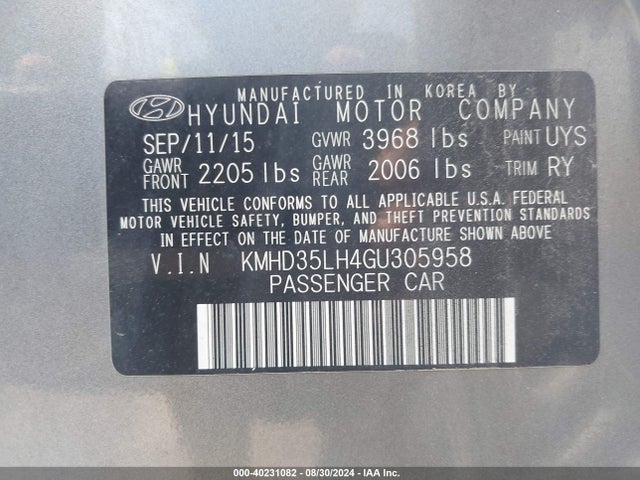 2016 Hyundai Elantra Gt მანქანა იყიდება აუქციონზე, vin: KMHD35LH4GU305958, აუქციონის ნომერი: 40231082