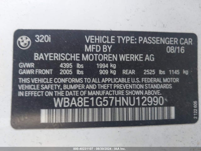 WBA8E1G57HNU12990 BMW 320i