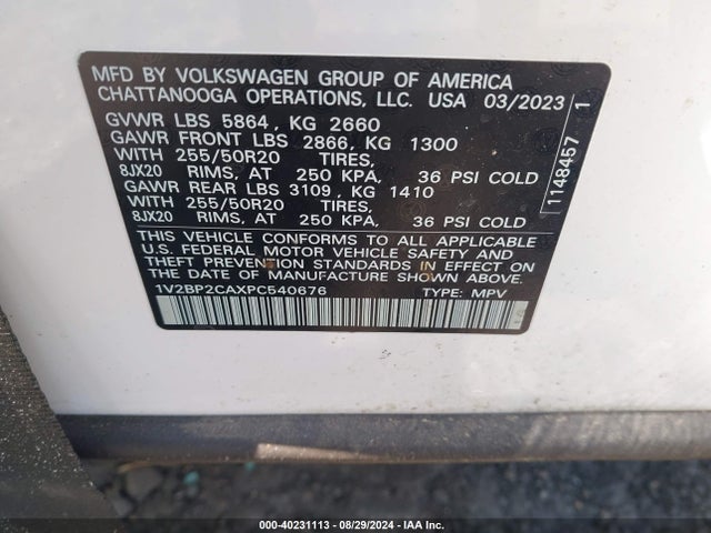 1V2BP2CAXPC540676 Volkswagen Atlas 2.0t Sel