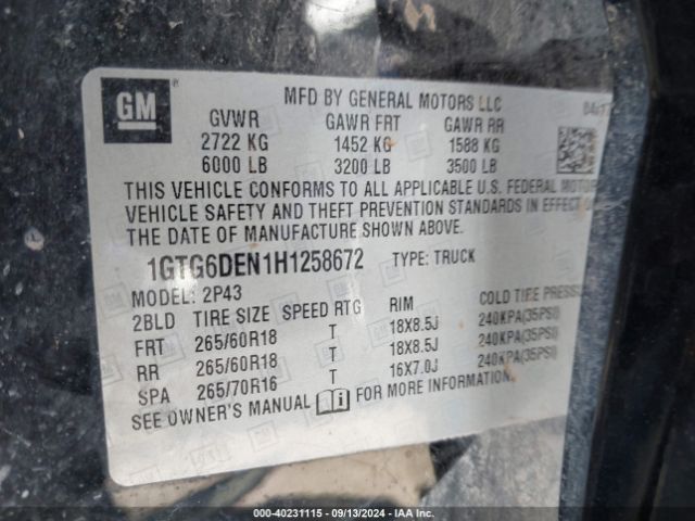 1GTG6DEN1H1258672 GMC CANYON SLT