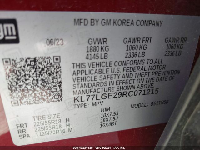 KL77LGE29RC071215 Chevrolet Trax Fwd 1rs