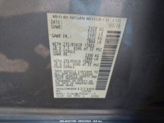 5N1AZ2MG8GN127360 Nissan MURANO SL