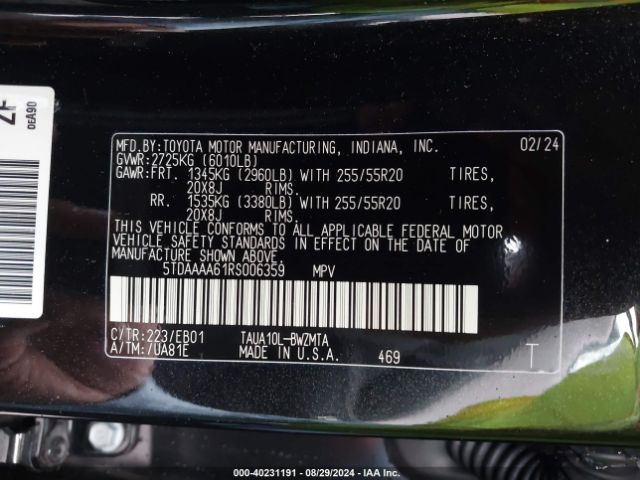 5TDAAAA61RS006359 Lexus Tx 350 Premium