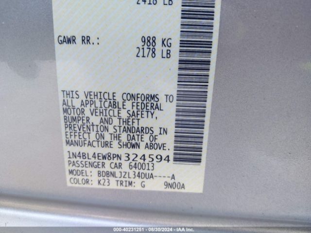 1N4BL4EW8PN324594 Nissan Altima Sl Intelligent Awd