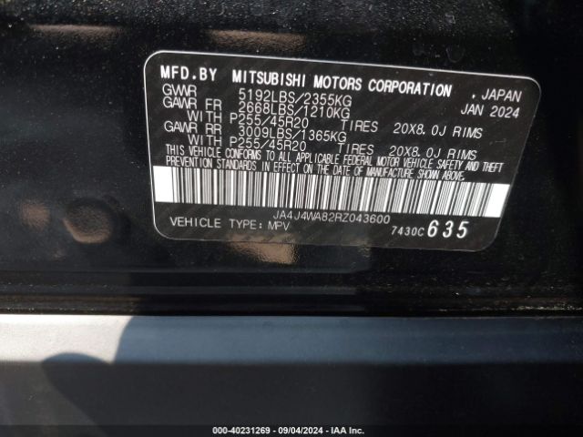 JA4J4WA82RZ043600 Mitsubishi Outlander Sel 2.5 S-awc