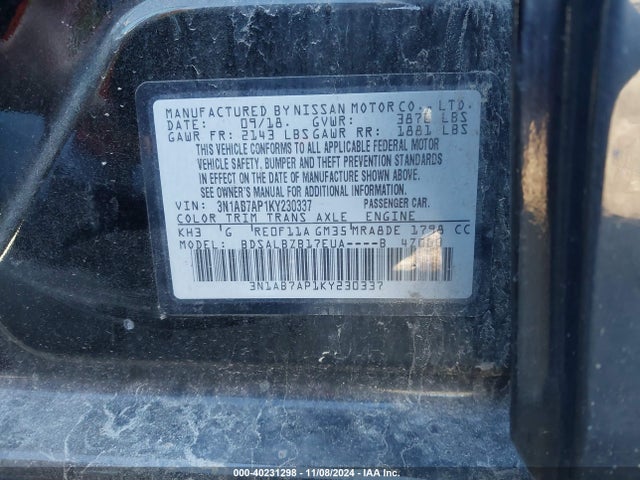 Nissan SENTRA S 2019 3N1AB7AP1KY230337 Image 9