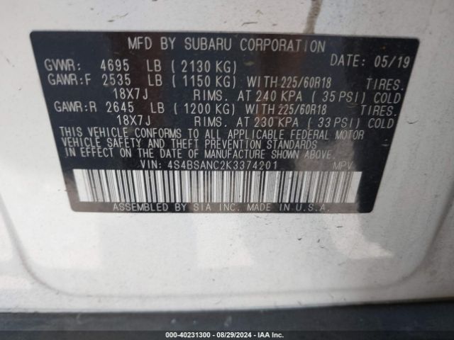 4S4BSANC2K3374201 Subaru Outback 2.5i Limited