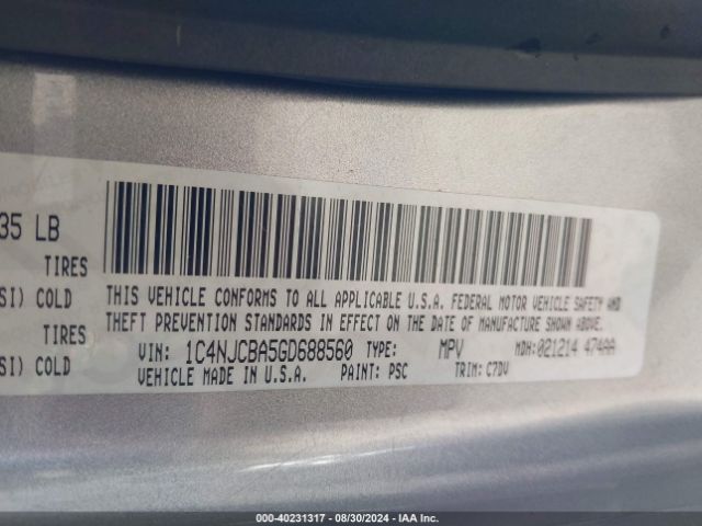 1C4NJCBA5GD688560 Jeep Compass Sport