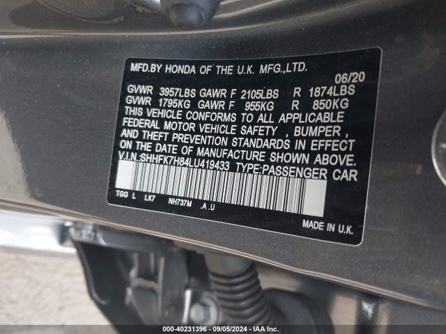 Honda Civic Ex-l 2020 SHHFK7H84LU419433 Image 9