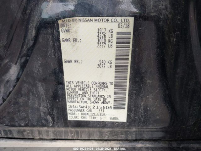 1N4AL3AP4JC215606 Nissan Altima 2.5 Sv