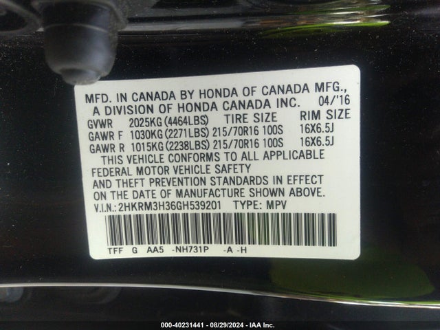 Honda CR-V LX 2016 2HKRM3H36GH539201 Image 9