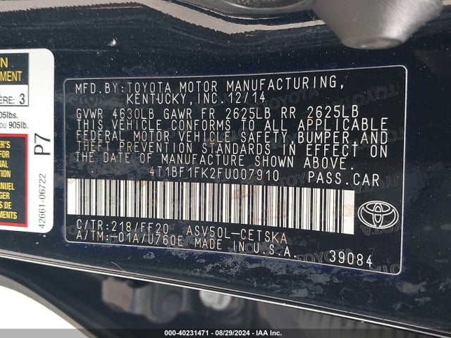 Toyota CAMRY SE 2015 4T1BF1FK2FU007910 Image 9