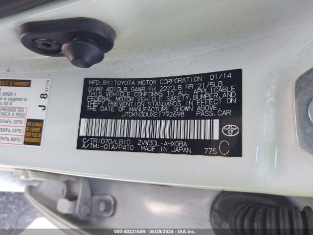 JTDKN3DUXE1792698 Toyota Prius Four
