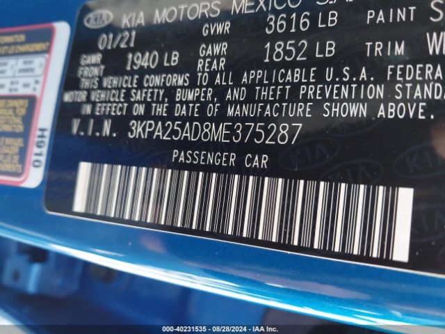 3KPA25AD8ME375287 KIA Rio 5-door S