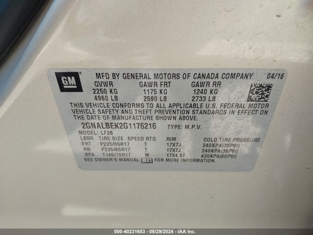 Chevrolet EQUINOX LS 2016 2GNALBEK2G1176216 Image 9