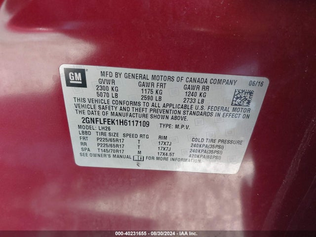 Chevrolet EQUINOX LT 2017 2GNFLFEK1H6117109 Image 9