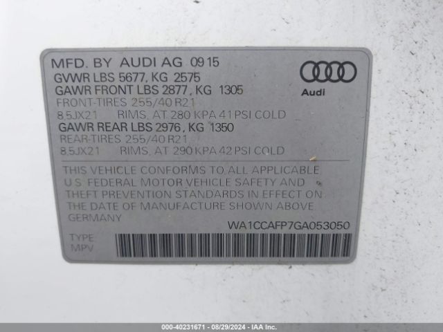 WA1CCAFP7GA053050 Audi Sq5 3.0t Premium Plus
