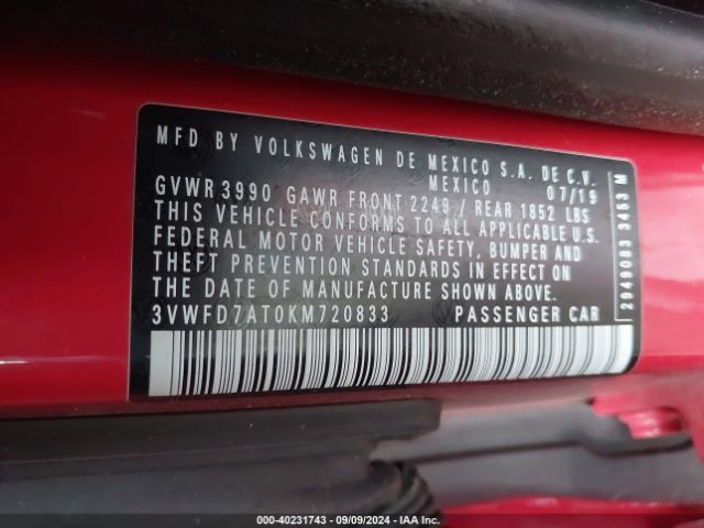 3VWFD7AT0KM720833 Volkswagen Beetle 2.0t Final Edition Se/2.0t Final Edition Sel/2.0t S
