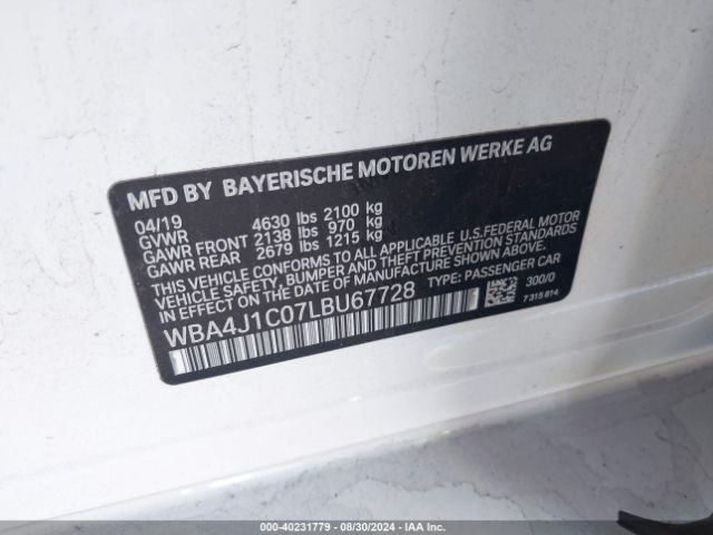 WBA4J1C07LBU67728 BMW 430i Gran Coupe