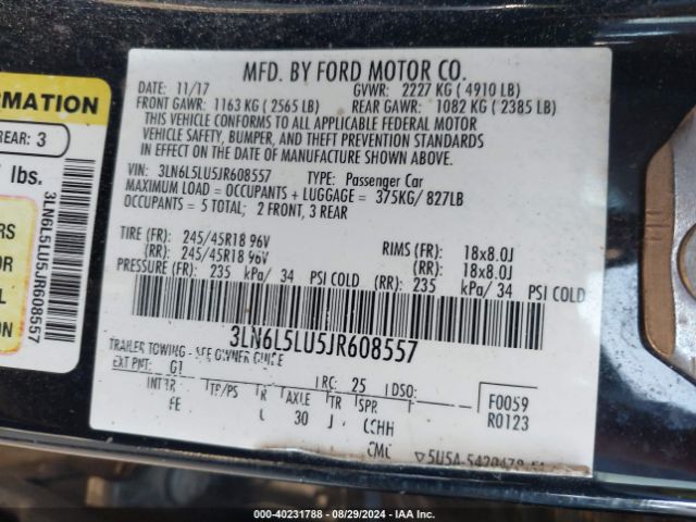 3LN6L5LU5JR608557 Lincoln Mkz Hybrid Select