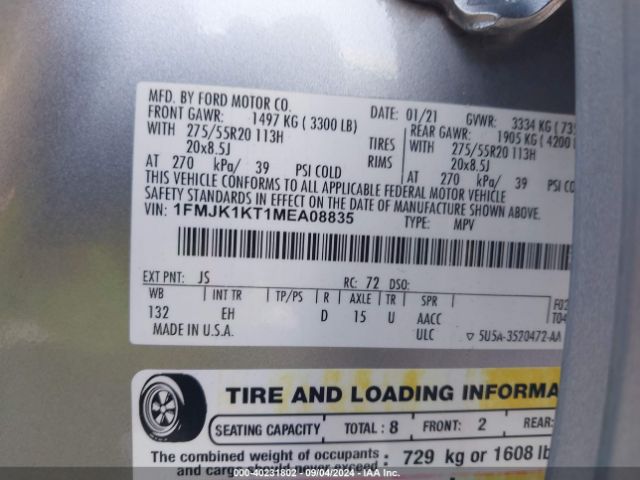 1FMJK1KT1MEA08835 Ford Expedition Limited Max