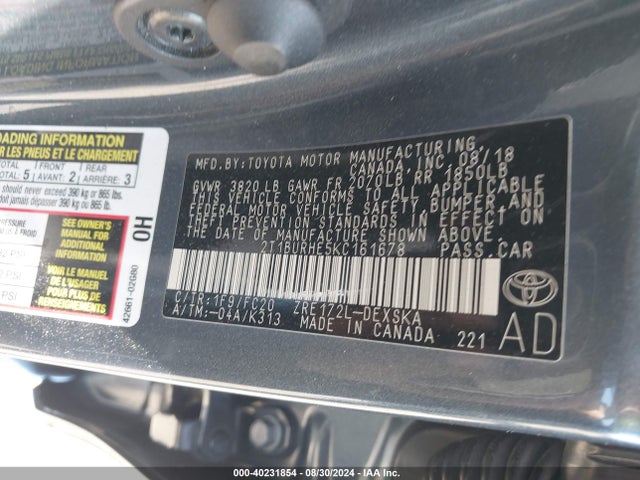 Toyota COROLLA SE 2019 2T1BURHE5KC161678 Image 9