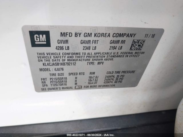 KL4CJASB1KB792112 Buick Encore Fwd Preferred