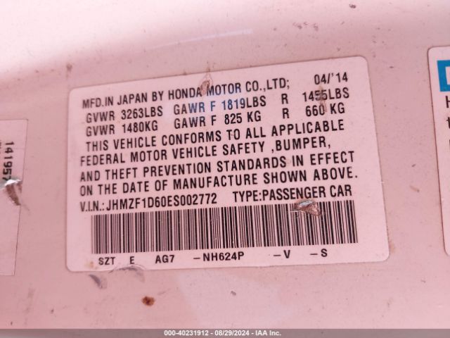 JHMZF1D60ES002772 Honda CR-Z EX