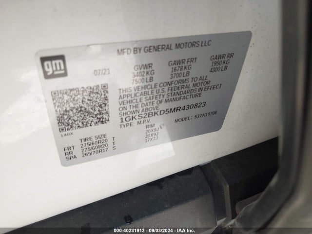 GMC Yukon 4wd Slt 2021 1GKS2BKD5MR430823 Image 9