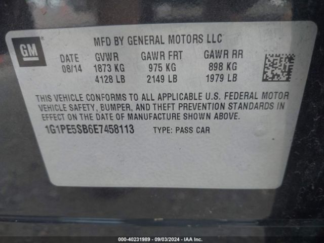 1G1PE5SB6E7458113 Chevrolet Cruze 2lt Auto