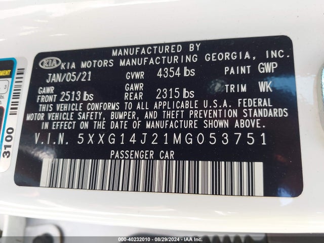 KIA K5 LXS 2021 5XXG14J21MG053751 Image 9