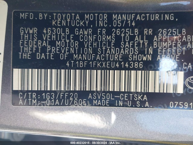 Toyota CAMRY SE 2014 4T1BF1FKXEU414386 Image 9