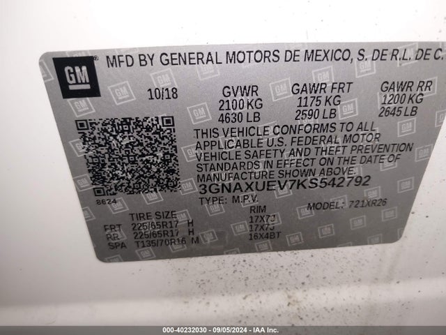 Chevrolet EQUINOX LT 2019 3GNAXUEV7KS542792 Image 9