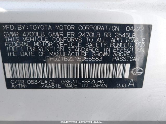 JTHGZ1B22N5055583 Lexus Is 350 F Sport