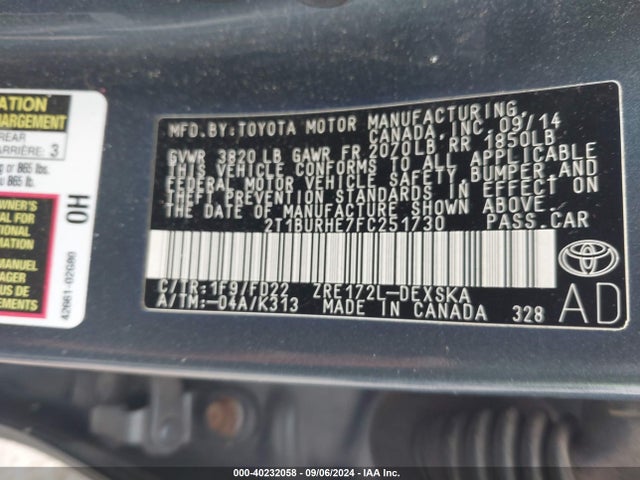 Toyota Corolla S Plus 2015 2T1BURHE7FC251730 Image 9