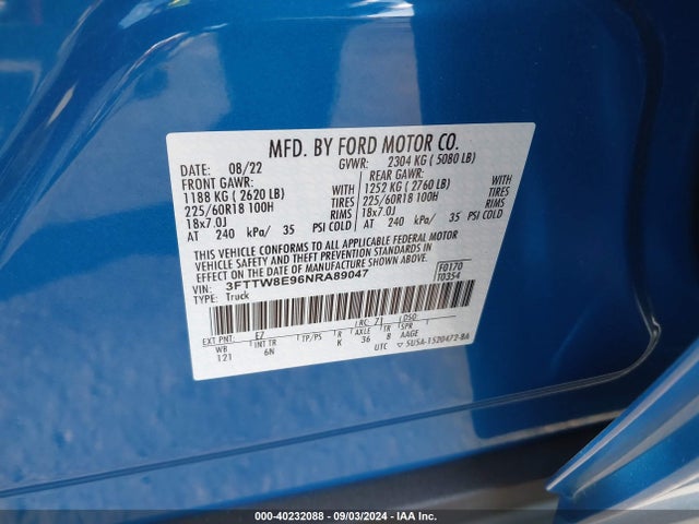 Ford Maverick Lariat 2022 3FTTW8E96NRA89047 Image 9