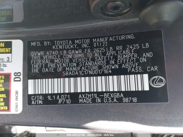58ADA1C17NU017164 Lexus ES 300H
