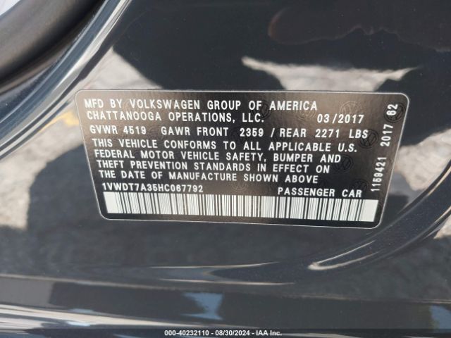 1VWDT7A35HC067792 Volkswagen Passat 1.8t R-line