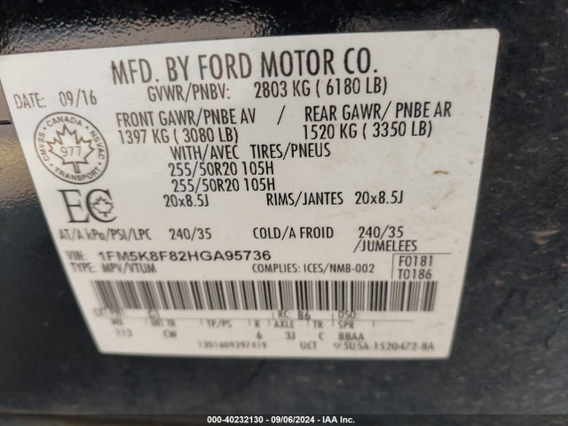 Ford Explorer Limited 2017 1FM5K8F82HGA95736 Image 9
