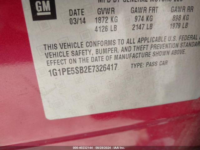 1G1PE5SB2E7326417 Chevrolet Cruze 2lt Auto