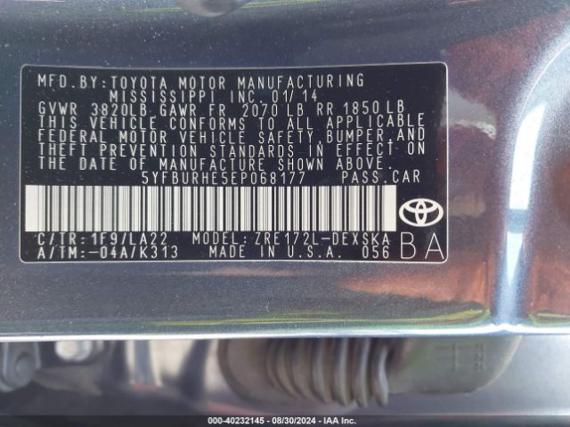 5YFBURHE5EP068177 Toyota Corolla S Premium