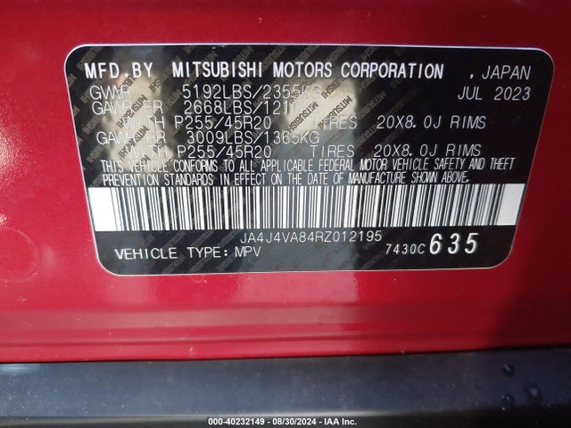 2024 MITSUBISHI OUTLANDER JA4J4VA84RZ012195 Photo 8
