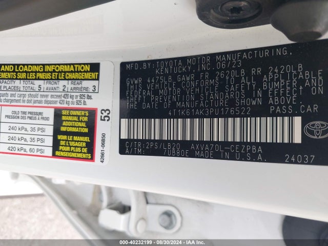 Toyota CAMRY XSE 2023 4T1K61AK3PU176522 Image 9